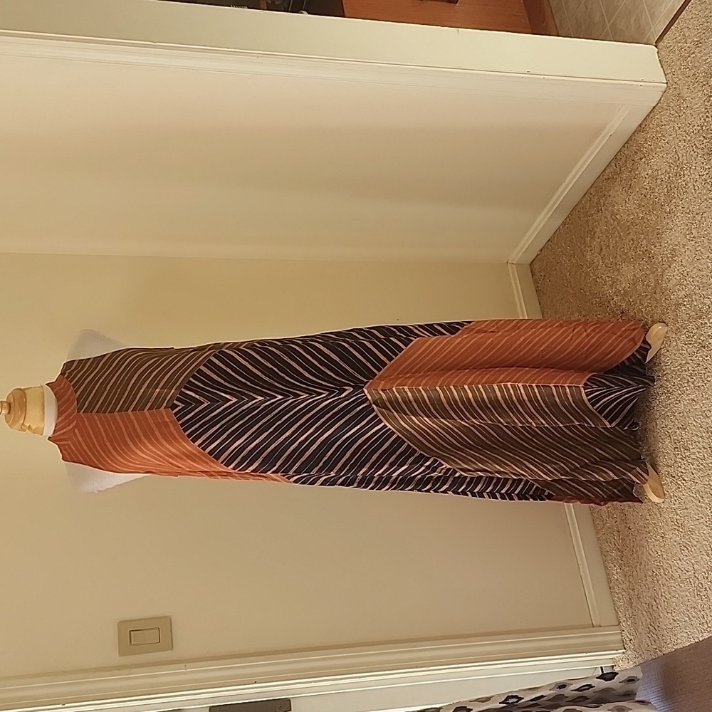 Farm rio medium olive/rust multi high neck maxi dress.